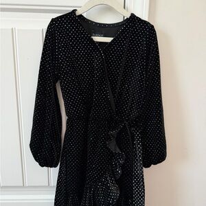Bardot Velvet Black Dress with White Dots